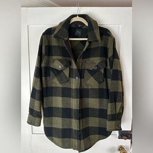 Oversized Green and Black Plaid Shirt Jacket